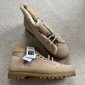 Superga Alpina suede shearling Women's Tan Fur-Lined Sneakers